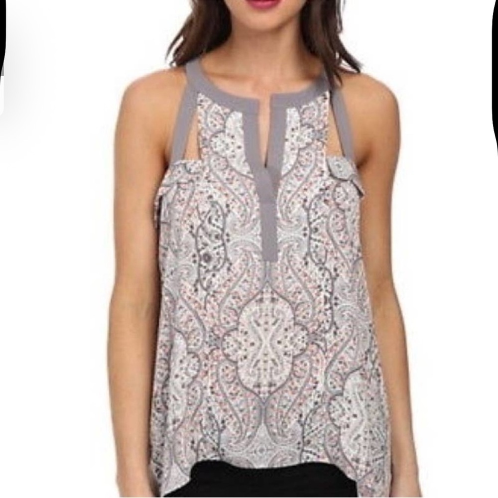 BCBGMaxAzria Clementine clay grey and Pink Patterned Blouse - Medium